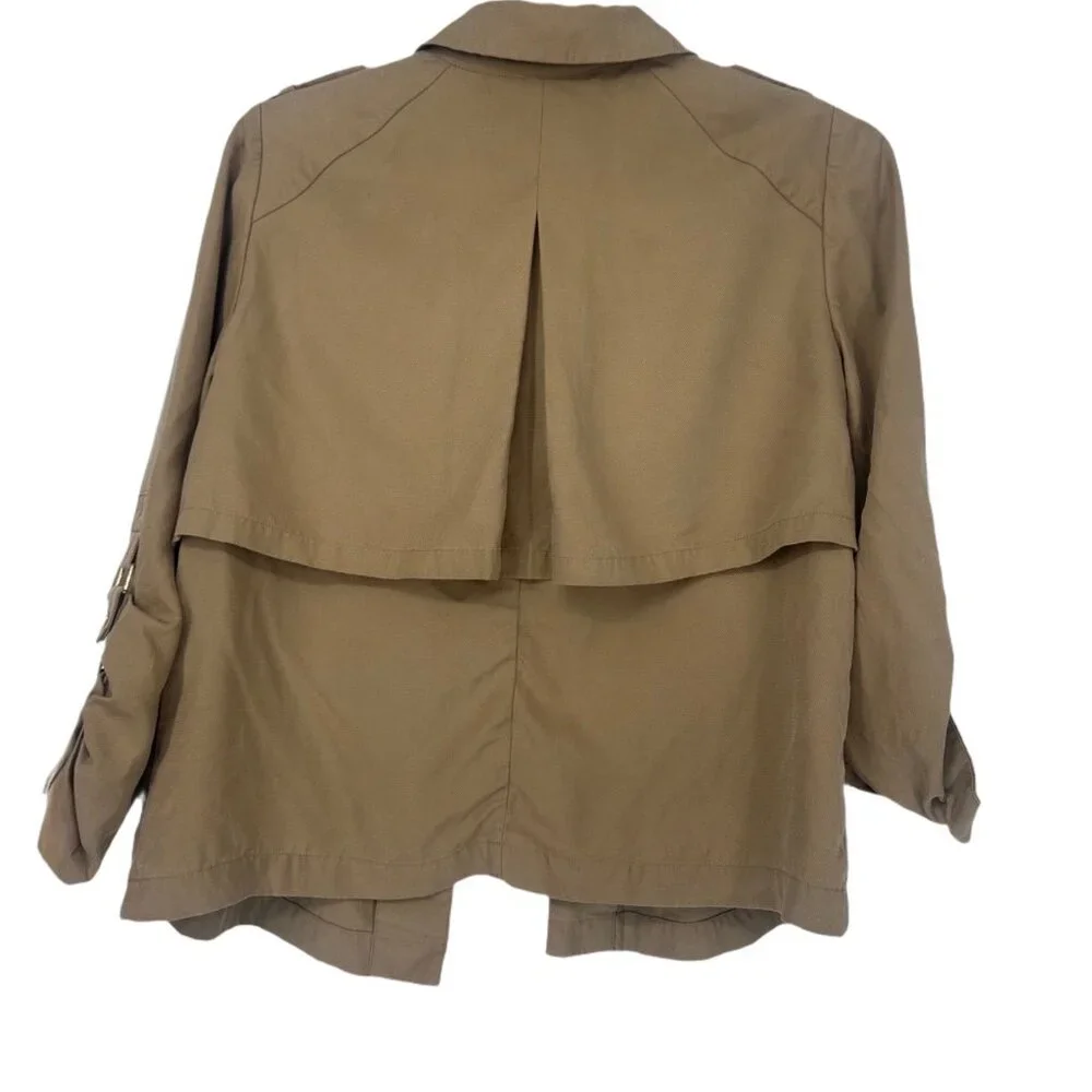 Chico’s Taupe Lyocell Utility Jacket Roll Tab Sleeves Small - Picture 3 of 7